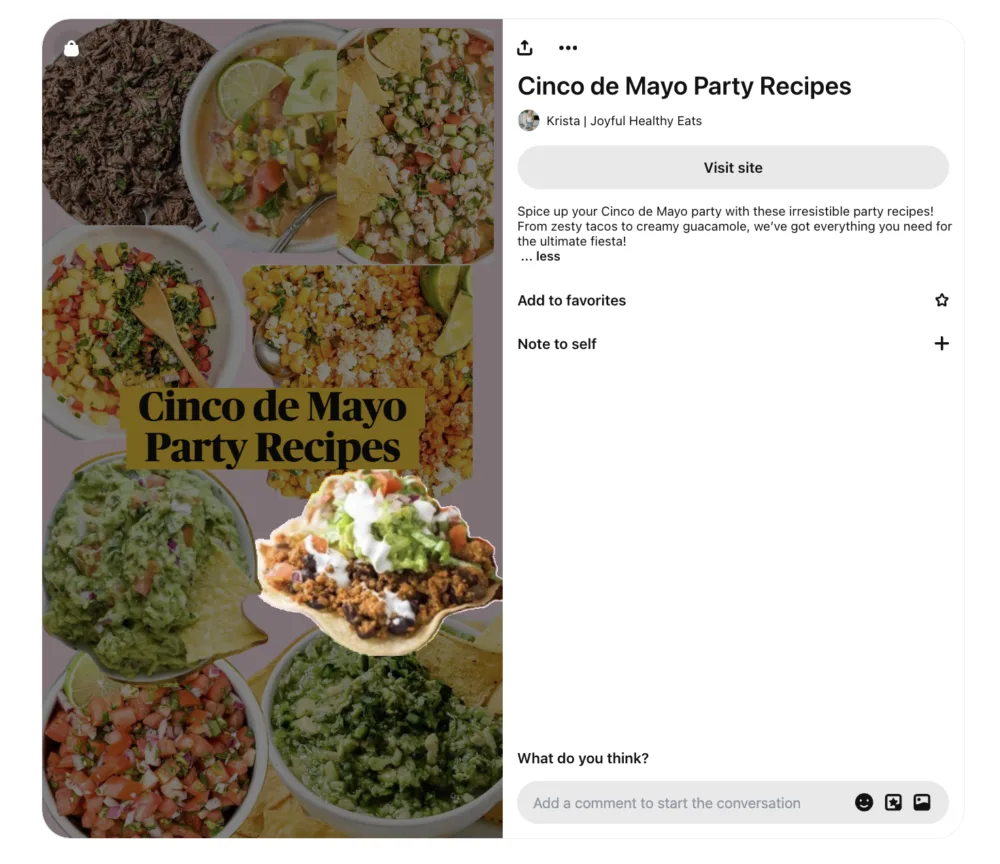 Pinterest collage pin featuring cinco de mayo recipes like tacos, guacamole, and margaritas